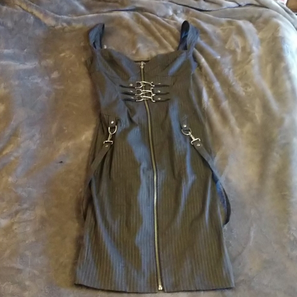 Lip Service Black Pinstripe Buckle-Front Midi Dress - Picture 2 of 5